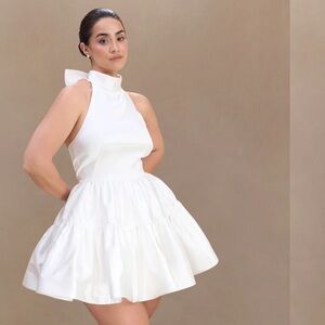 NWT MESHKI Dorota Satin Halter Mini Dress - White